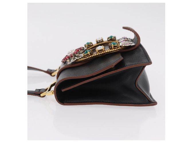 Borsa a tracolla Miu Miu Madras in pelle nera e oro Auth 207539M Nero - vista 4