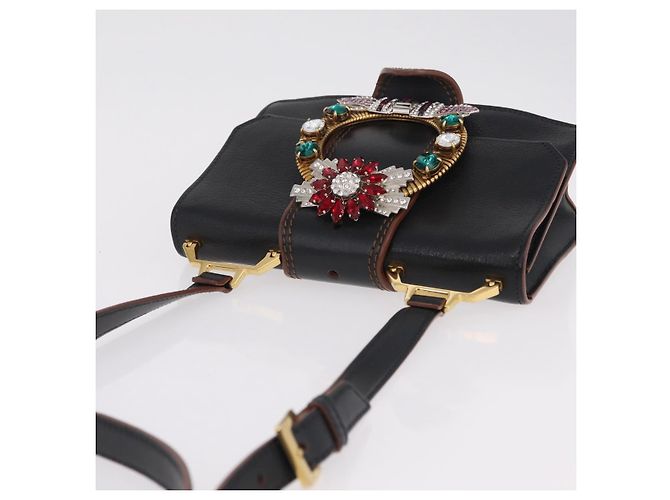 Borsa a tracolla Miu Miu Madras in pelle nera e oro Auth 207539M Nero - vista 6