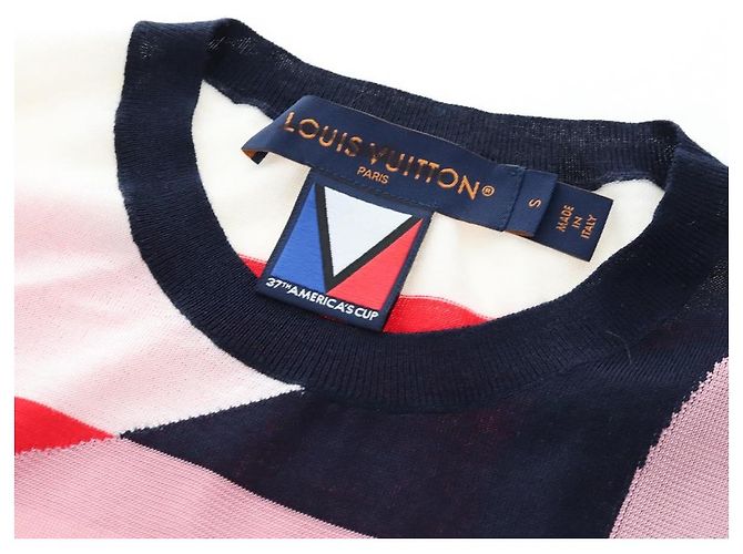 LOUIS VUITTON Kurzarm T-Shirt aus Strick S Navy LV Auth 204948M Marineblau - Ansicht 5