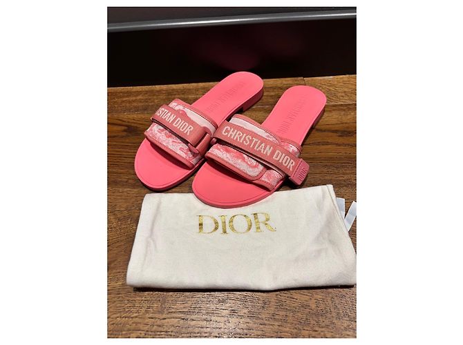 Christian Dior Ciabatte in gomma e tessuto rosa - vista 11