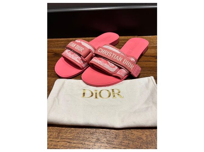 Christian Dior Ciabatte in gomma e tessuto rosa - vista 2
