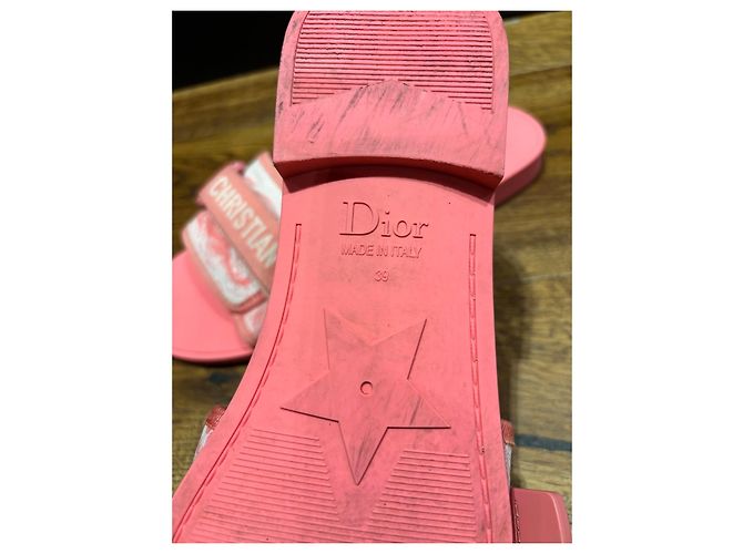 Christian Dior Ciabatte in gomma e tessuto rosa - vista 3