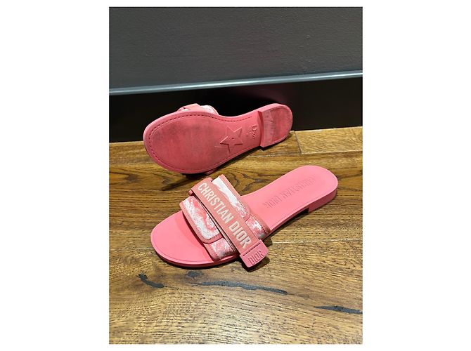 Christian Dior Ciabatte in gomma e tessuto rosa - vista 6