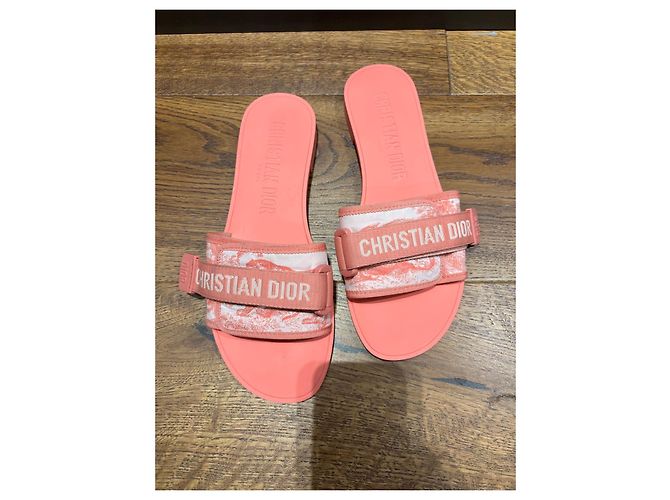 Christian Dior Ciabatte in gomma e tessuto rosa - vista 7