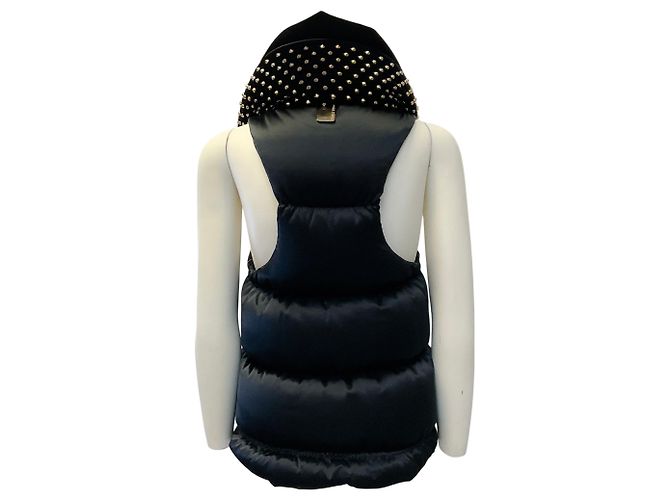 Chaleco puffer de seda negra Thomas Wylde con cuello de terciopelo tachonado Negro - vista 3