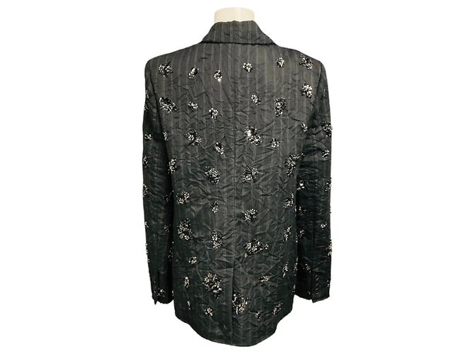 Jonathan Simkhai Simkhai Charcoal Grey Stripe Murphy Embellished Blazer - view 3