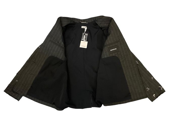 Jonathan Simkhai Simkhai Charcoal Grey Stripe Murphy Embellished Blazer - view 6