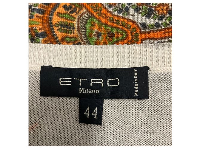 Etro Beige / Grey Multi Paisley Patterned Long Sleeved V-Neck Silk and Cashmere Knit Pullover Sweater Multicor - vista 5