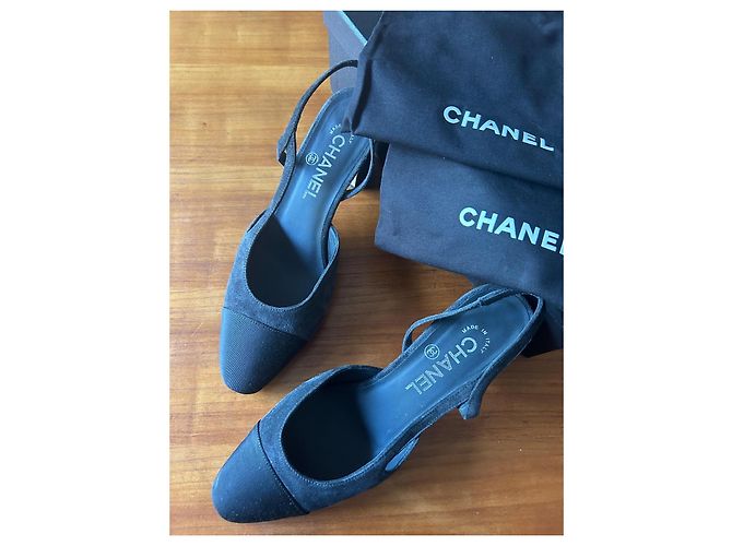 Chanel Slingback Pumps aus schwarzem Wildleder Anthrazitgrau - Ansicht 4
