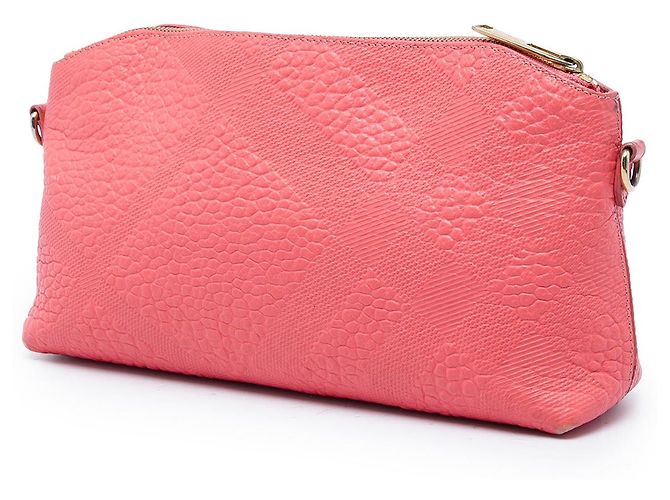 Borsa a tracolla Burberry Chichester in pelle goffrata Grain Check, Rosa, Small - vista 2