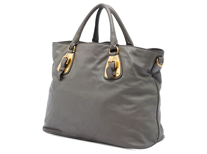 Tote Borsa Shopping convertible aperta Prada in vitello morbido grigio - vista 2