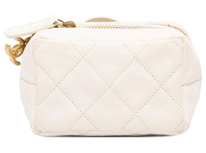 Chanel Mini CC gesteppte Caviar Chain Zip Around Vanity Case Satchel in Weiß - Ansicht 3
