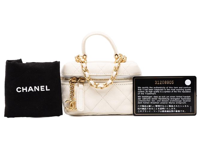 Chanel Mini CC gesteppte Caviar Chain Zip Around Vanity Case Satchel in Weiß - Ansicht 7