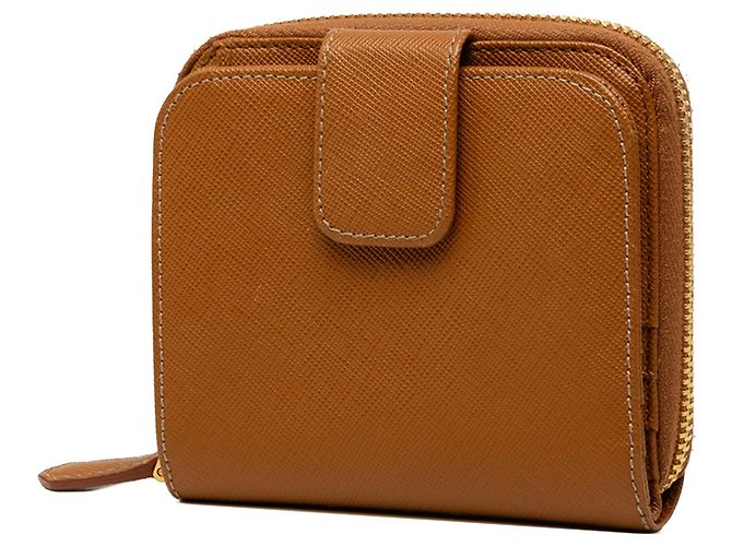 Portafoglio compatto con zip Prada Saffiano marrone Piccoli portafogli - vista 2
