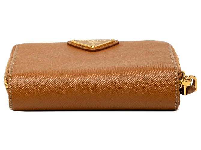Portafoglio compatto con zip Prada Saffiano marrone Piccoli portafogli - vista 3