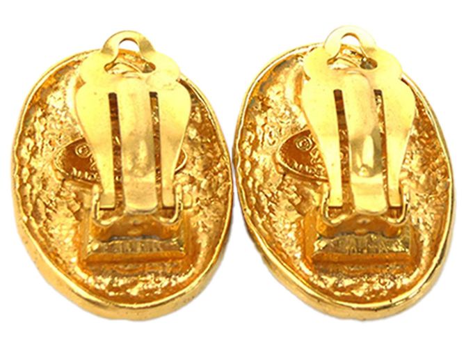 Brincos de pressão ovais Crown Chanel CC banhados a ouro Dourado - vista 3
