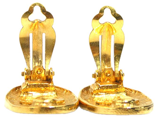 Brincos de pressão ovais Crown Chanel CC banhados a ouro Dourado - vista 6