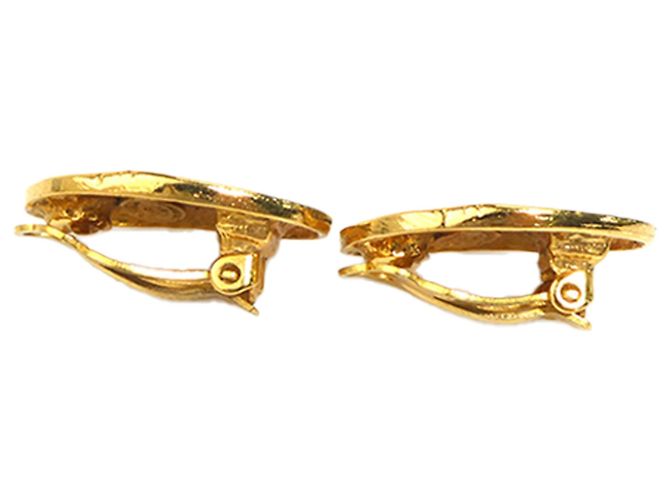 Brincos de pressão ovais Crown Chanel CC banhados a ouro Dourado - vista 7