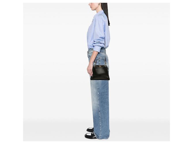 Fendi Peekaboo Iconic Mini Lederhandtasche schwarz mit Schnürung - Ansicht 6