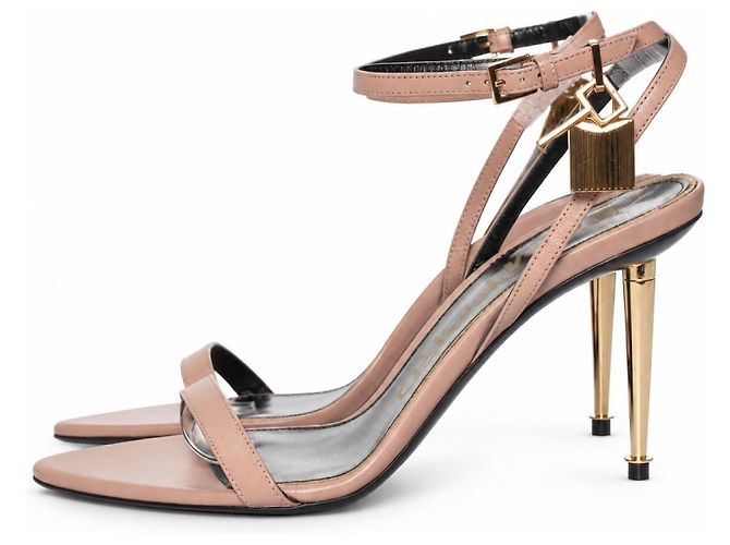 Tom Ford, Nude leather padlock sandals - view 2