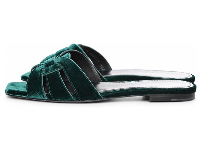 Autre Marque Saint Laurent, sandalo mule in velluto verde smeraldo - vista 2