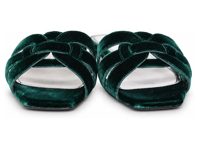 Autre Marque Saint Laurent, sandalo mule in velluto verde smeraldo - vista 3