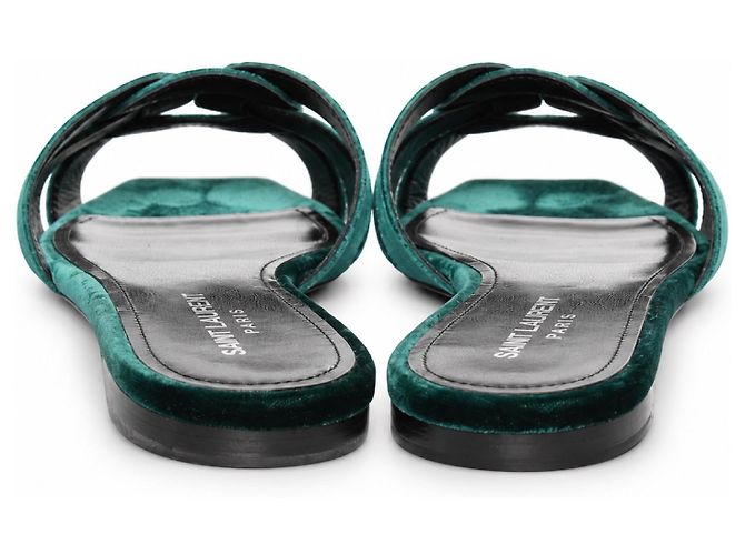 Autre Marque Saint Laurent, sandalo mule in velluto verde smeraldo - vista 4