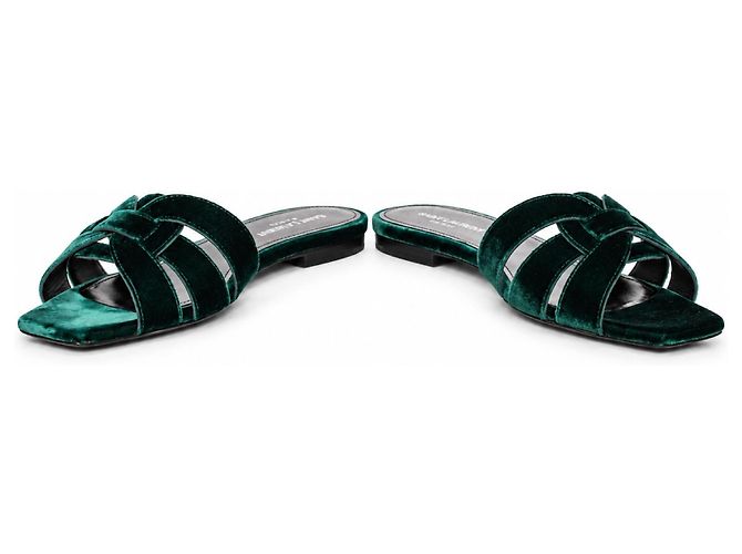 Autre Marque Saint Laurent, sandalo mule in velluto verde smeraldo - vista 5