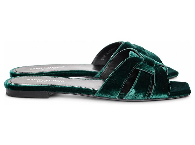 Autre Marque Saint Laurent, sandalo mule in velluto verde smeraldo - vista 6