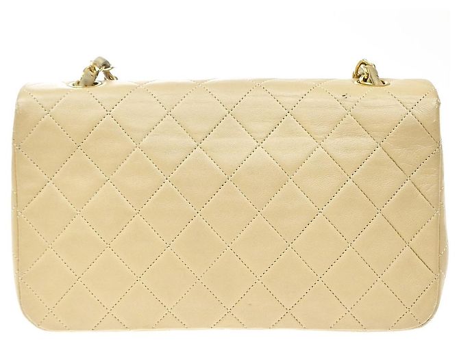 Chanel Vintage Full Flap Quilted Lambskin Medium Beige - vista 2