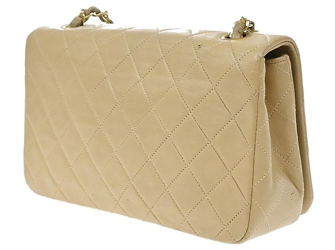 Chanel Vintage Full Flap Quilted Lambskin Medium Beige - vista 4