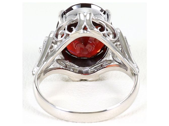 Autre Marque Anello in platino PT900 con granato e diamante - vista 3