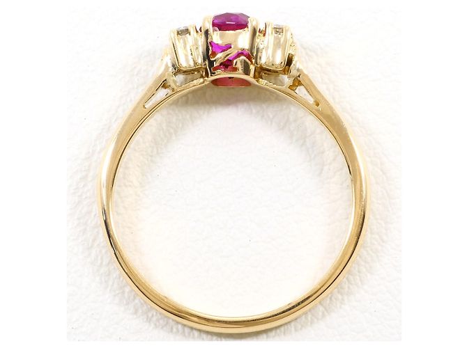 Autre Marque Anello a fascia in oro giallo 14K con rubino e diamante D'oro - vista 2