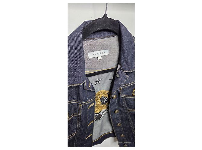 Sandro Jeansjacke mit Tiger-Stickerei Blau Mehrfarben - Ansicht 2