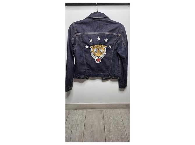 Sandro Jeansjacke mit Tiger-Stickerei Blau Mehrfarben - Ansicht 4