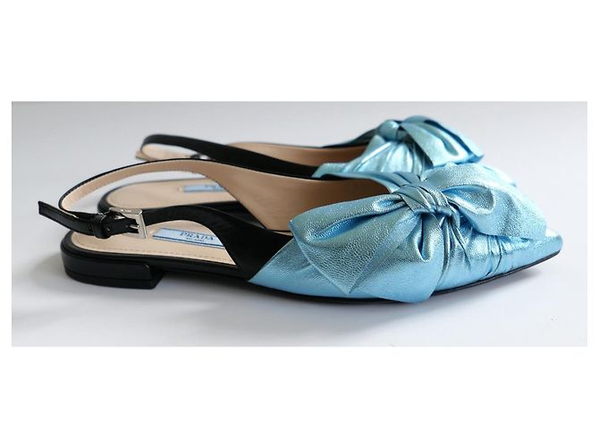 Bow Prada Bailarinas Slingback Azul Metálico - vista 2
