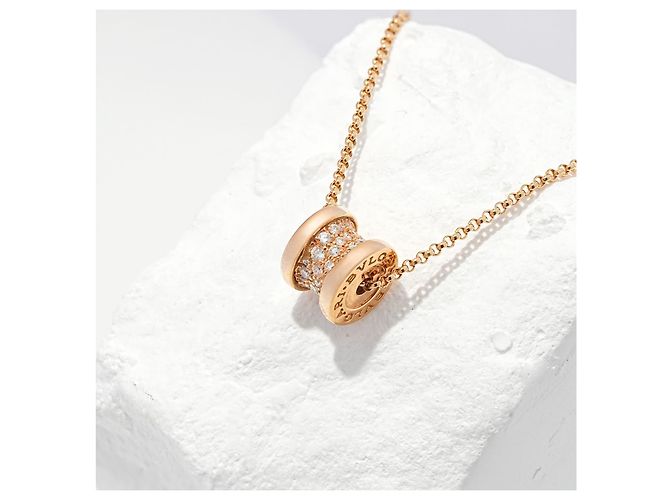 Bulgari B.Zero1 Collana Oro Rosa 750/18K Diamanti Pavé Pendente Collier 42 cm D'oro - vista 2