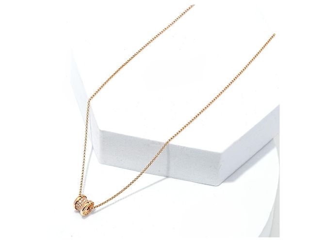 Bulgari B.Zero1 Collana Oro Rosa 750/18K Diamanti Pavé Pendente Collier 42 cm D'oro - vista 3