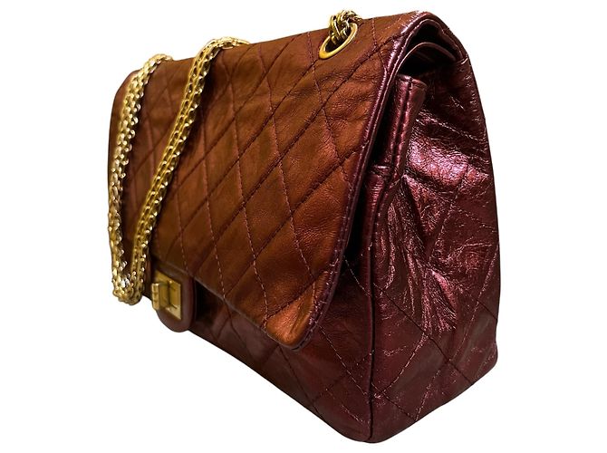 Chanel Reissue 2.55 Double Flap 227 Handtasche aus metallischem gestepptem Lammleder 2008 - Ansicht 2