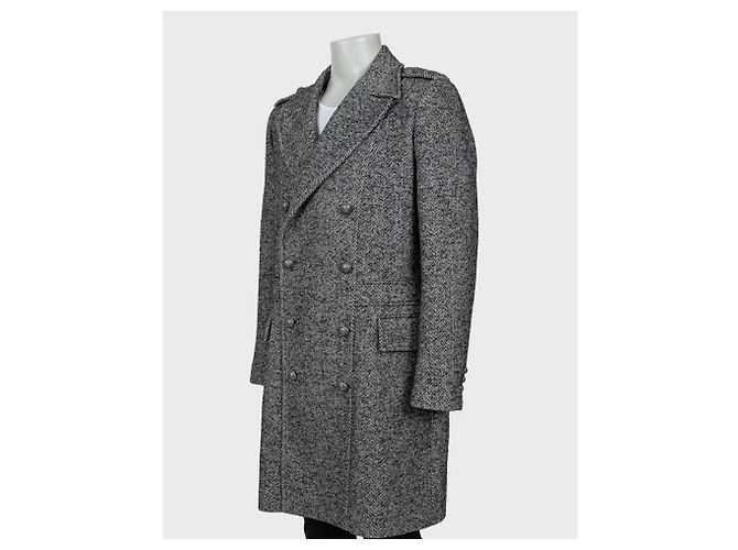 Balmain Men's Wool Blend Printed Overcoat Long Coat IT 56 3XL Pre-owned - view 2