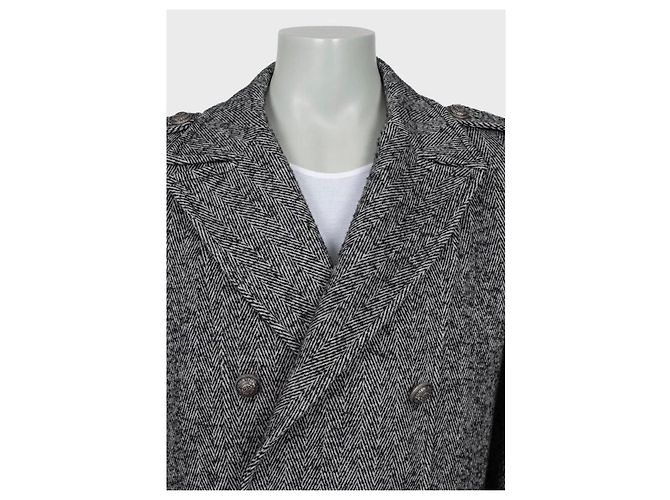 Balmain Men's Wool Blend Printed Overcoat Long Coat IT 56 3XL Pre-owned - view 4