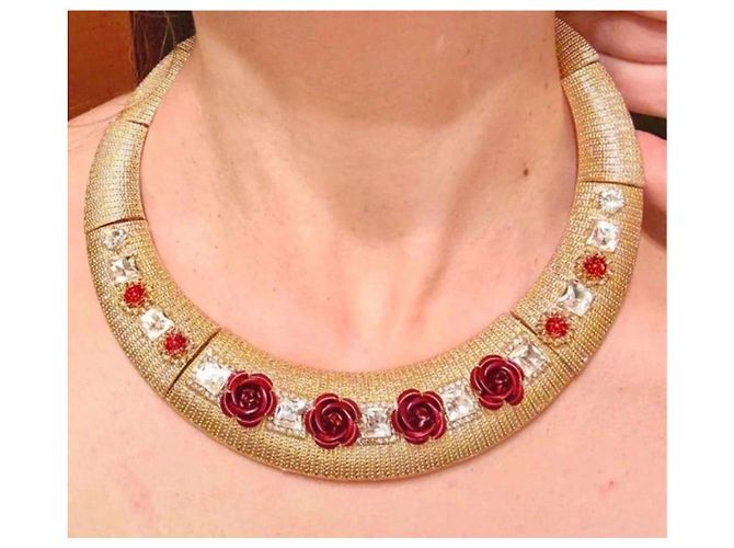 Collana Girocollo Dolce & Gabbana Rose e Cristalli Rosso D'oro - vista 2