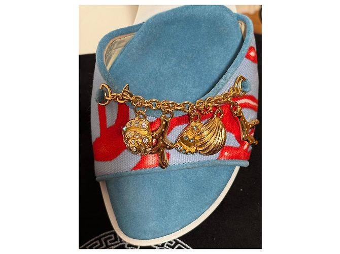 Sandali Versace in camoscio con Charms Marini Bianco Rosso Blu D'oro - vista 8