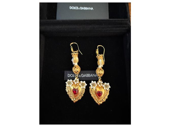 Brincos pendentes Dolce & Gabbana Devotion Coração Sagrado Vermelho Dourado - vista 10