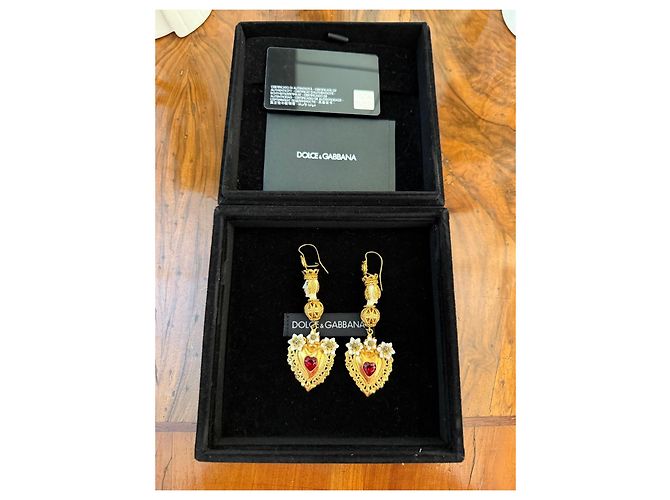 Brincos pendentes Dolce & Gabbana Devotion Coração Sagrado Vermelho Dourado - vista 2