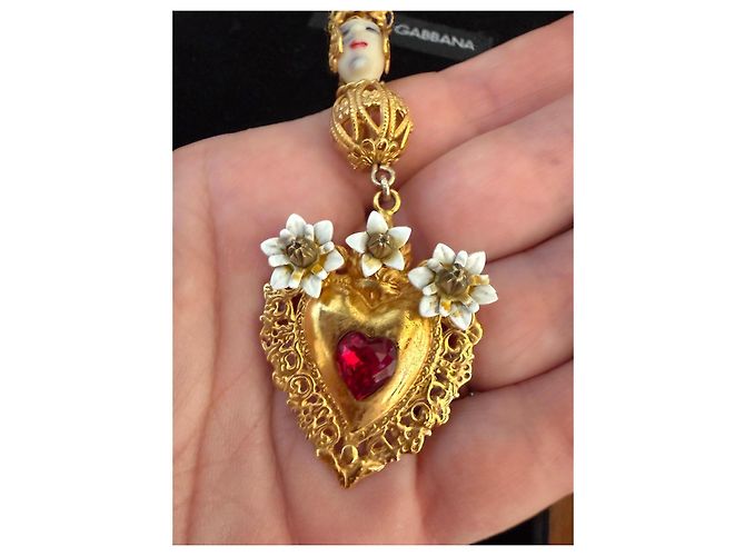 Brincos pendentes Dolce & Gabbana Devotion Coração Sagrado Vermelho Dourado - vista 4