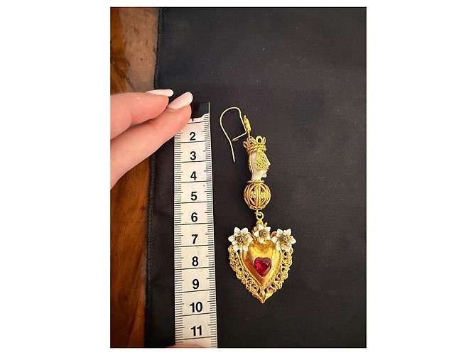 Brincos pendentes Dolce & Gabbana Devotion Coração Sagrado Vermelho Dourado - vista 7