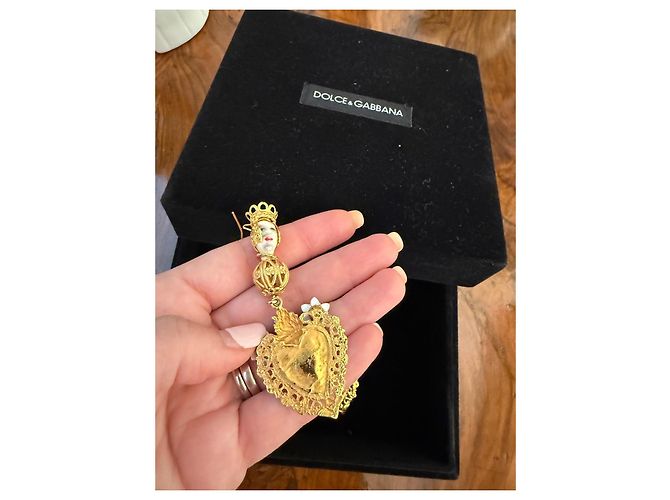 Brincos pendentes Dolce & Gabbana Devotion Coração Sagrado Vermelho Dourado - vista 9
