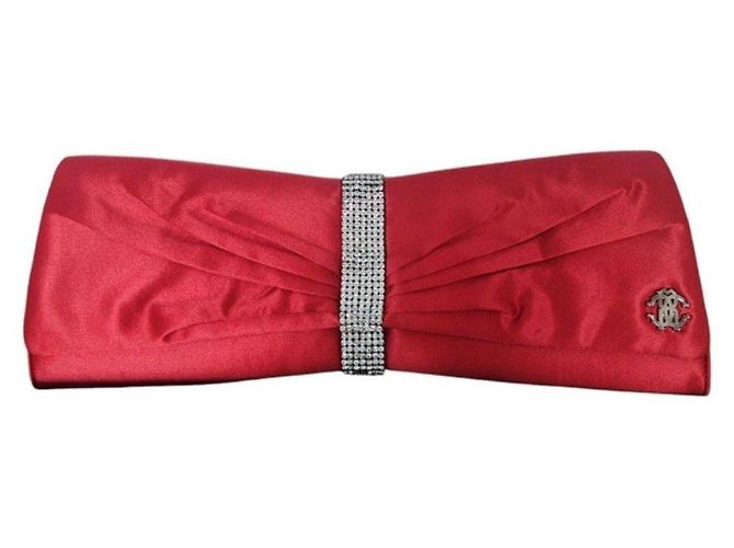 Pochette Roberto Cavalli in raso rosso con strass - vista 3