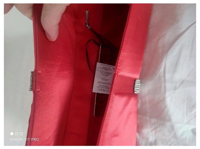 Pochette Roberto Cavalli in raso rosso con strass - vista 4